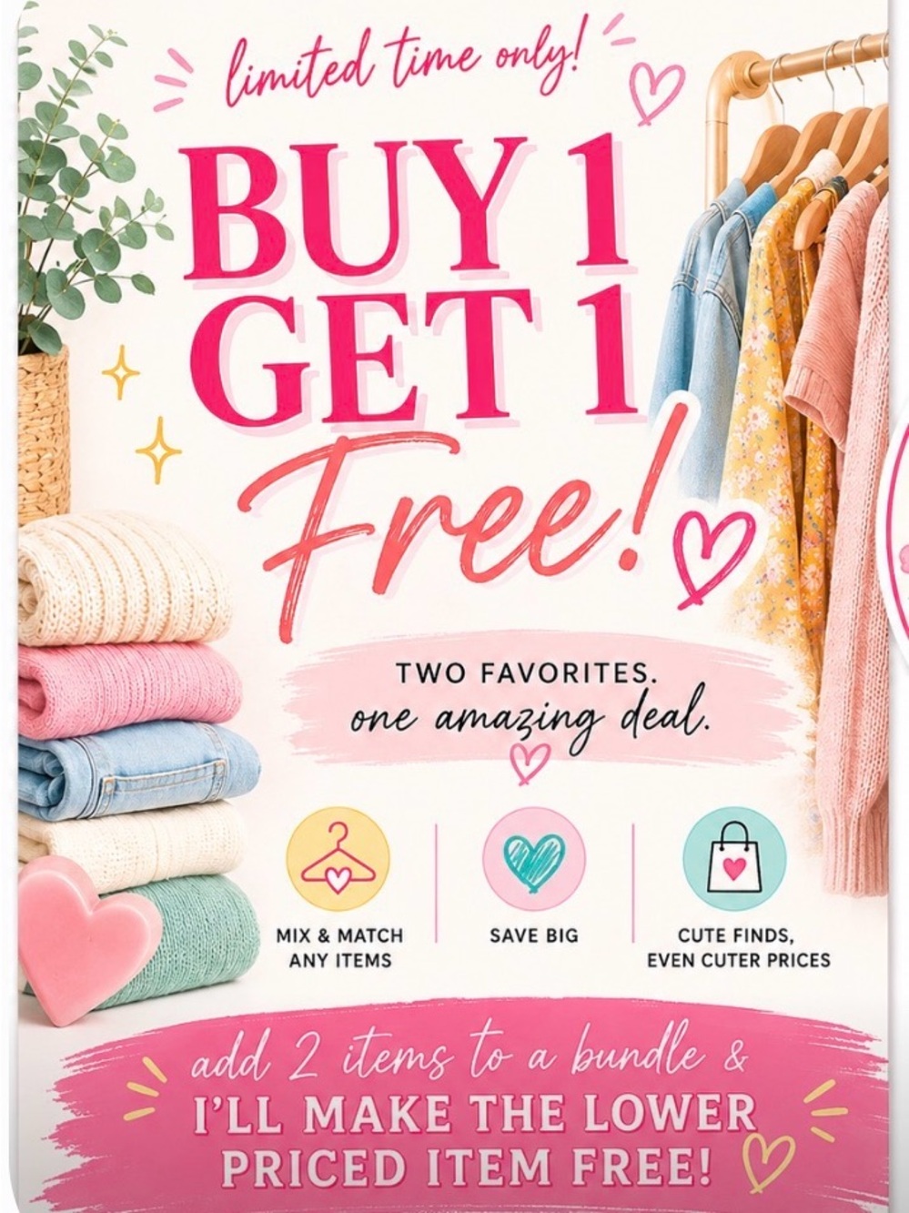 Buy 1 Get 1 FREE sale happening now!!
